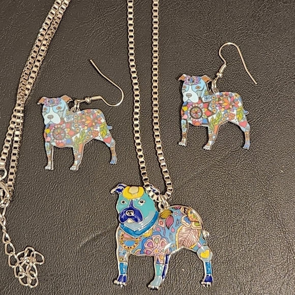 Colorful Dog Pendant and Earring Set - Picture 2 of 6